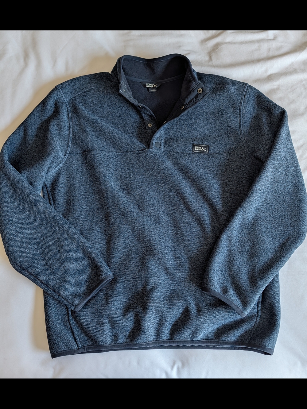 Eddie Bauer Heathered Navy Blue Quarter-Snap Fleece Pullover